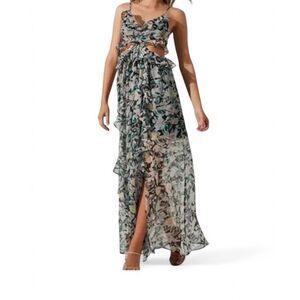 ASTR The Label Palace Floral maxi dress W/ cut-out detail ruffle hem Sz M 6-8